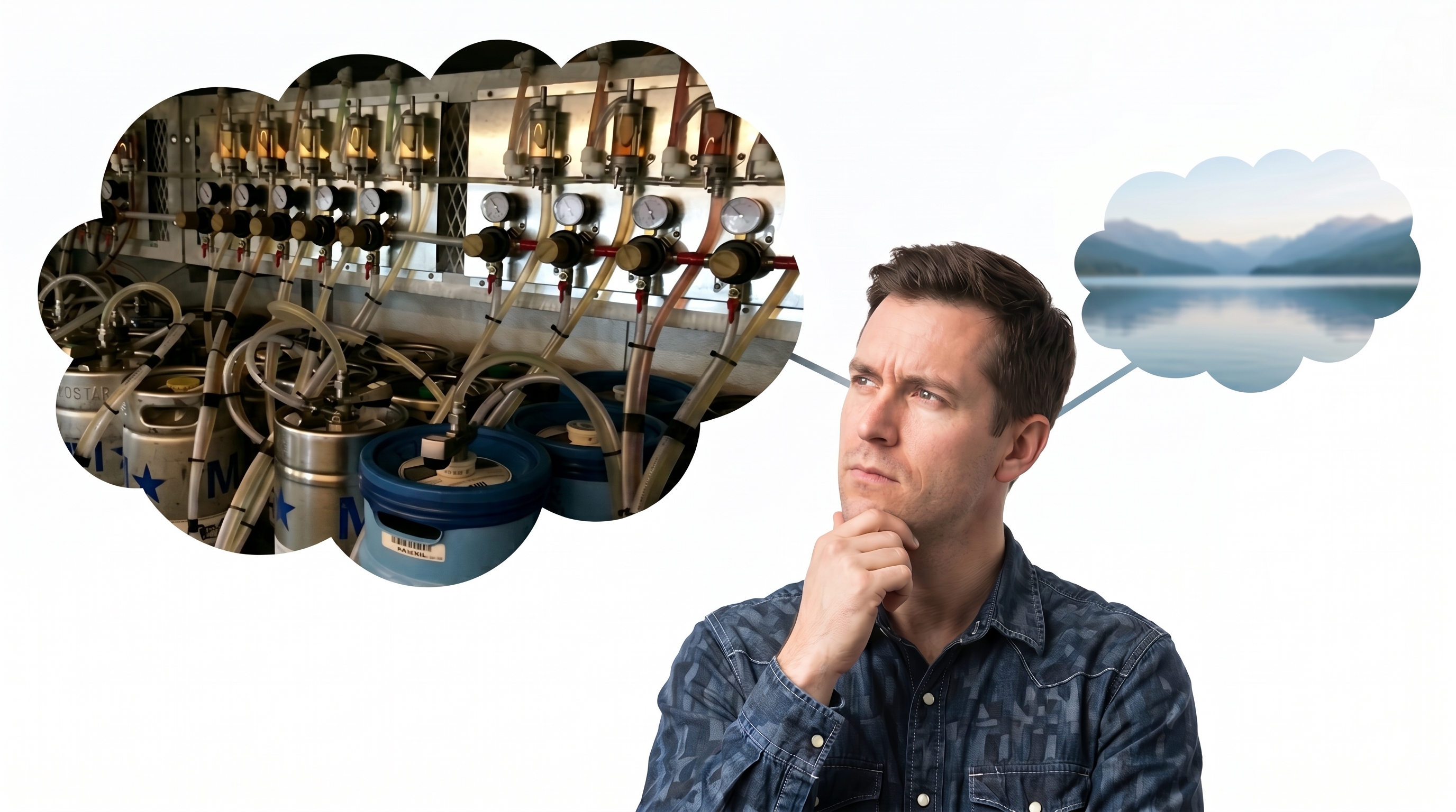 guy dreaming up keg storage and a peaceful lake